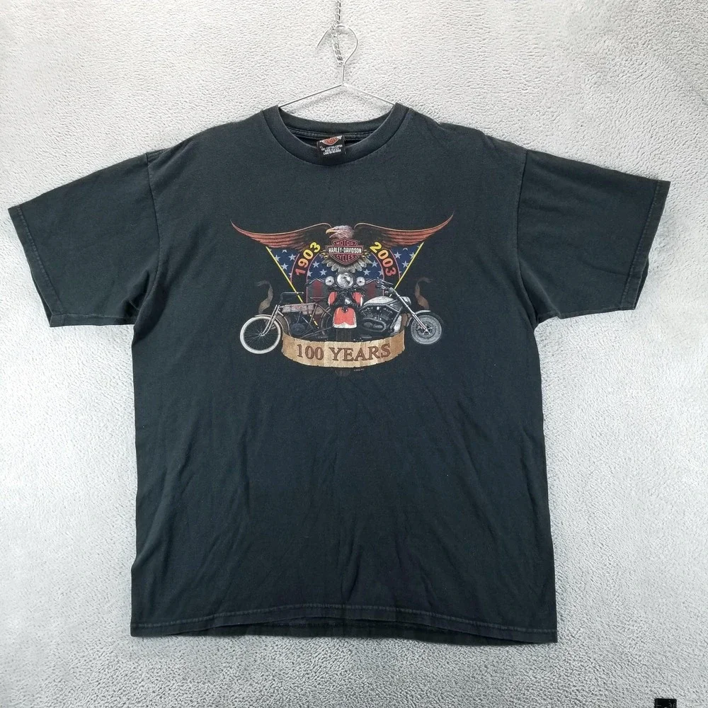 VTG Harley Davidson Shirt Mens XL Black USA 100 Years Anniversary Motorcycle Tee